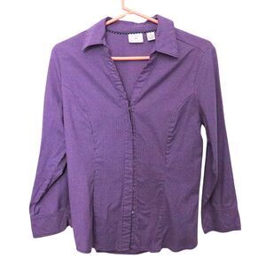 Riders by Lee Easy Care Shirt Women M Long Sleeved Purple Checked Casual Top